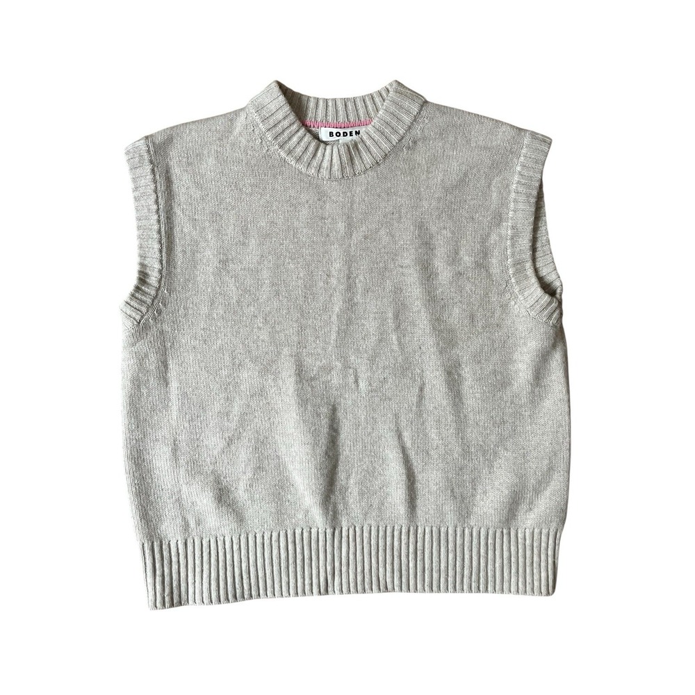Boden Light Gray/Oatmeal Cashmere Sleeveless Sweater Vest size Medium
